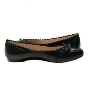 Nautica Purnan Black Ballet Flats Scalloped Edge Trim Bow & Metallic Charms 7.5